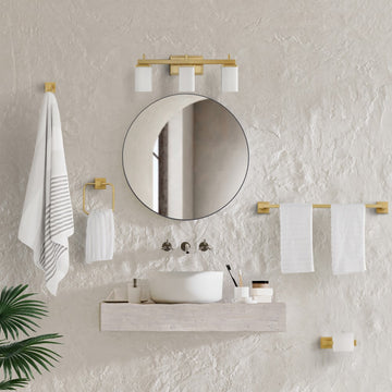 Caia 22.38" 3-Light Modern Contemporary Vanity Light with Frosted Glass Shades and Bathroom Hardware Accessory Set - JONATHAN Y